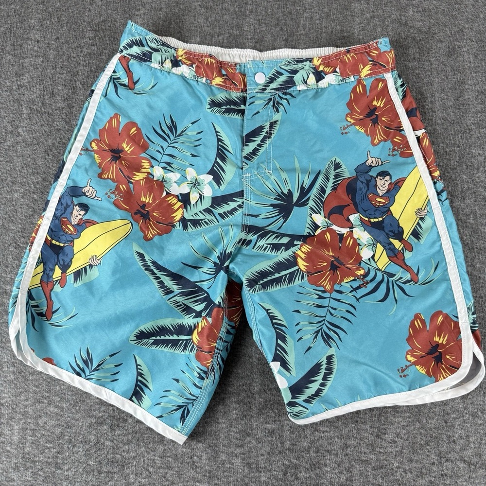 Superman DC Comics Mens Board Shorts Swim Trunks Hawaiian Surf Blue Size S